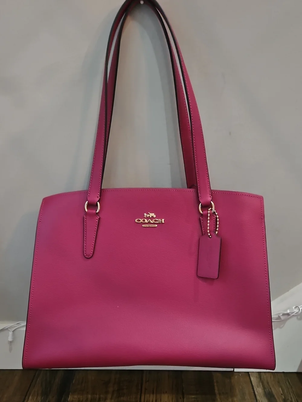 Coach Magenta Leather Tote with Gold-Tone Hardware